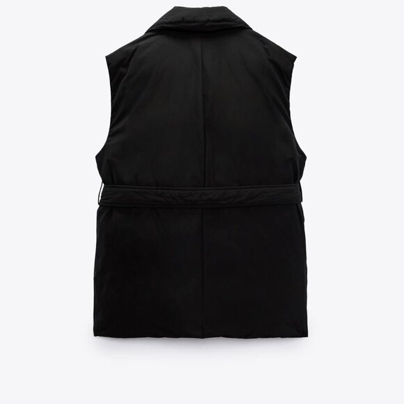 Zara WOMEN'S BELTED PUFFER VEST BLACK - Picture 5 of 5